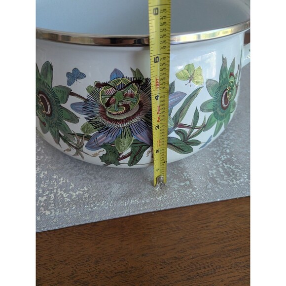 Portmeirion Botanic Garden VTG Blue Passion Flower Lg Metal Enamel Casserole Pot - Picture 11 of 16